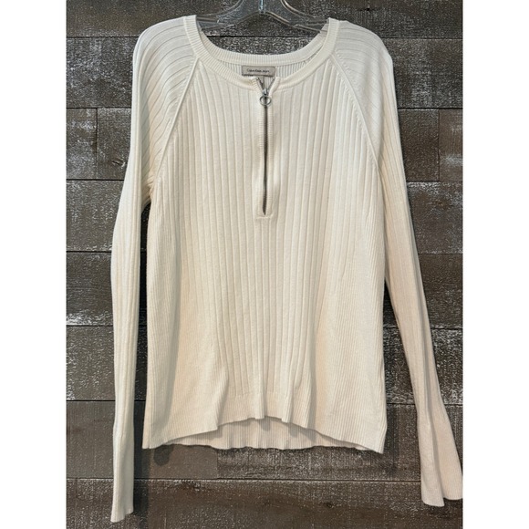 Calvin Klein Jeans Sweaters - Calvin Klein Jeans Ribbed Quarter Zip Sweater Womens Medium White